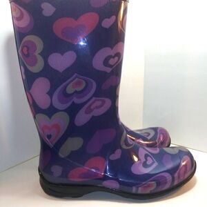 Rain Boots Womans 10 Purple Pink Hearts Cottage Farm